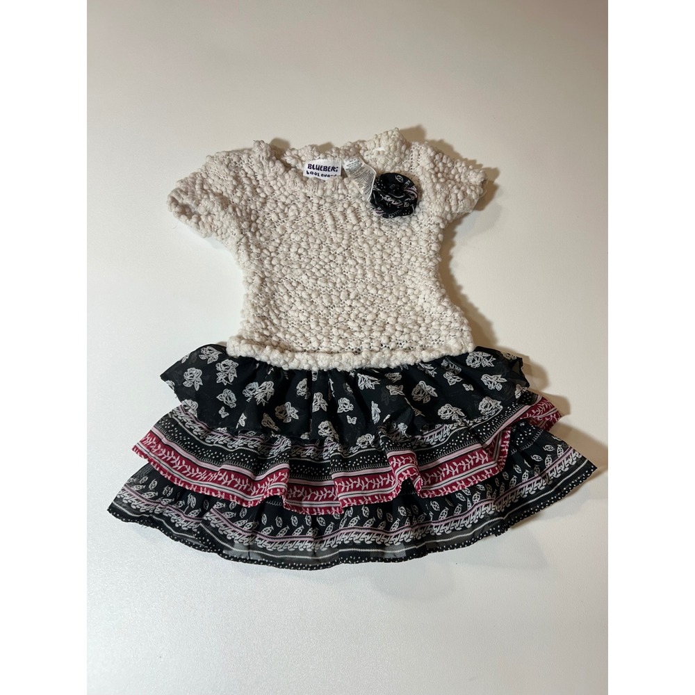 Blueberi Boulevard Dress Girls 3T Cream Black Tiered Ruffle Popcorn Knit